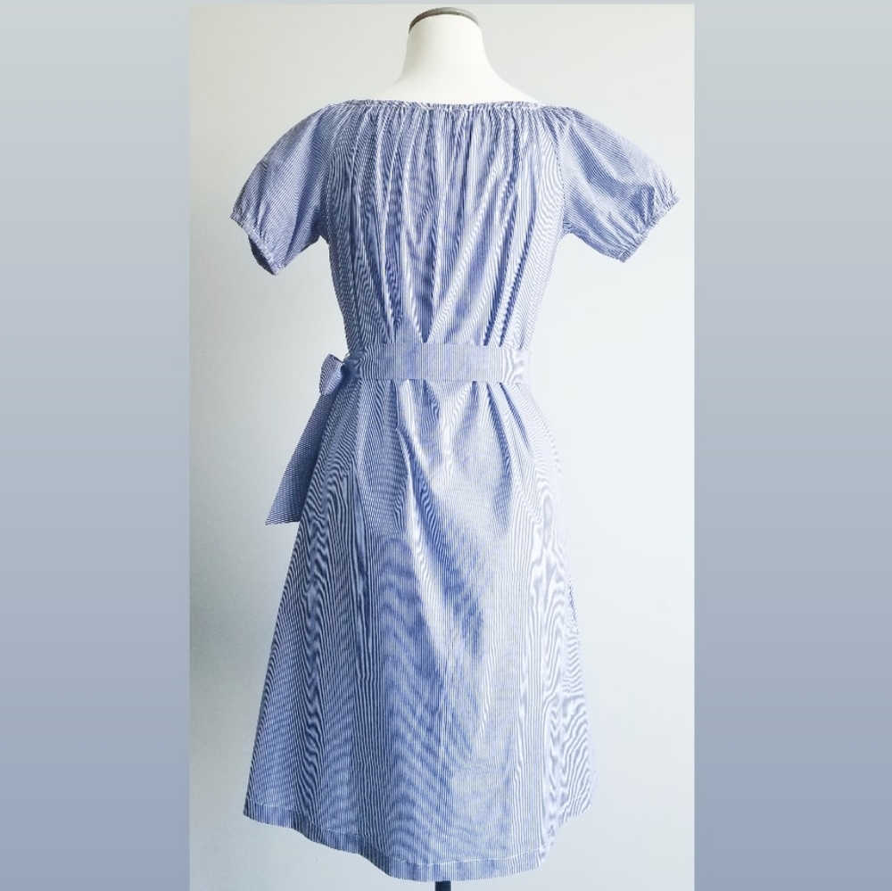 Blue + White Pinstripe Peasant Top Dress + Pockets